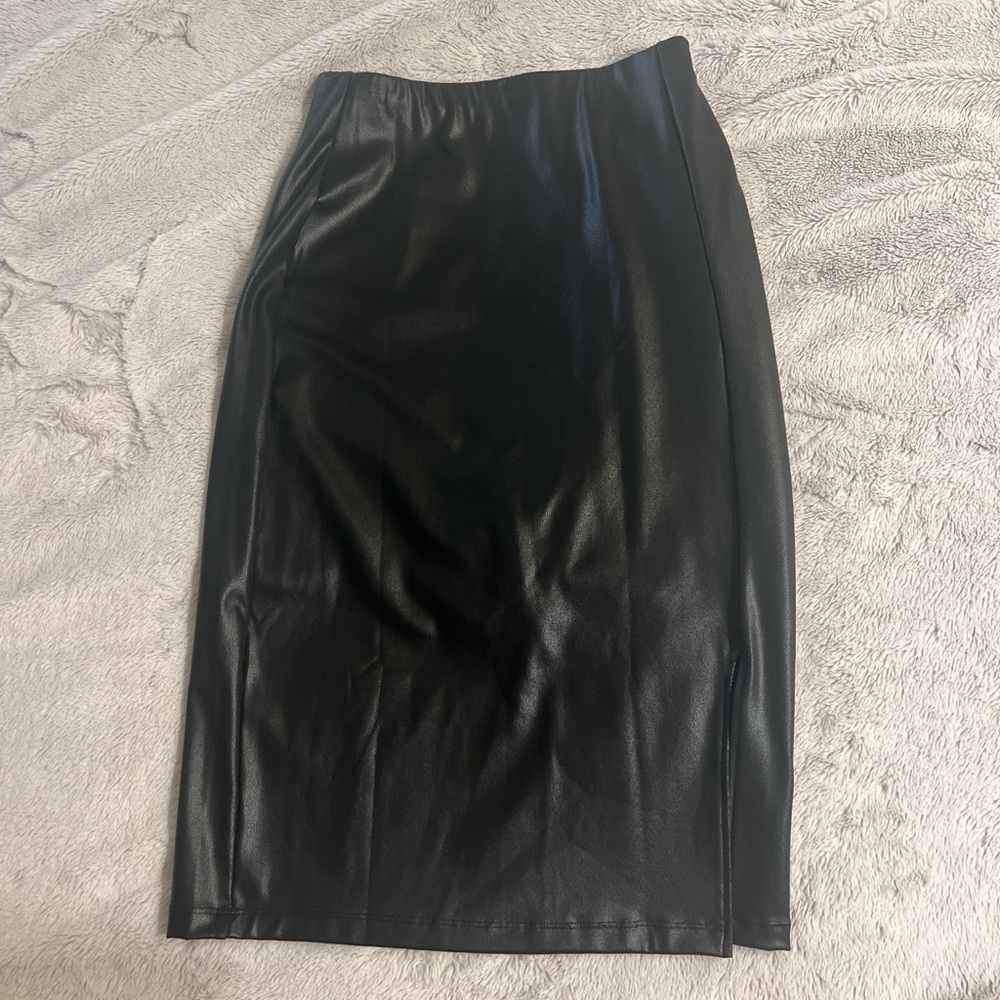Lush Black Faux Leather Pencil Skirt
